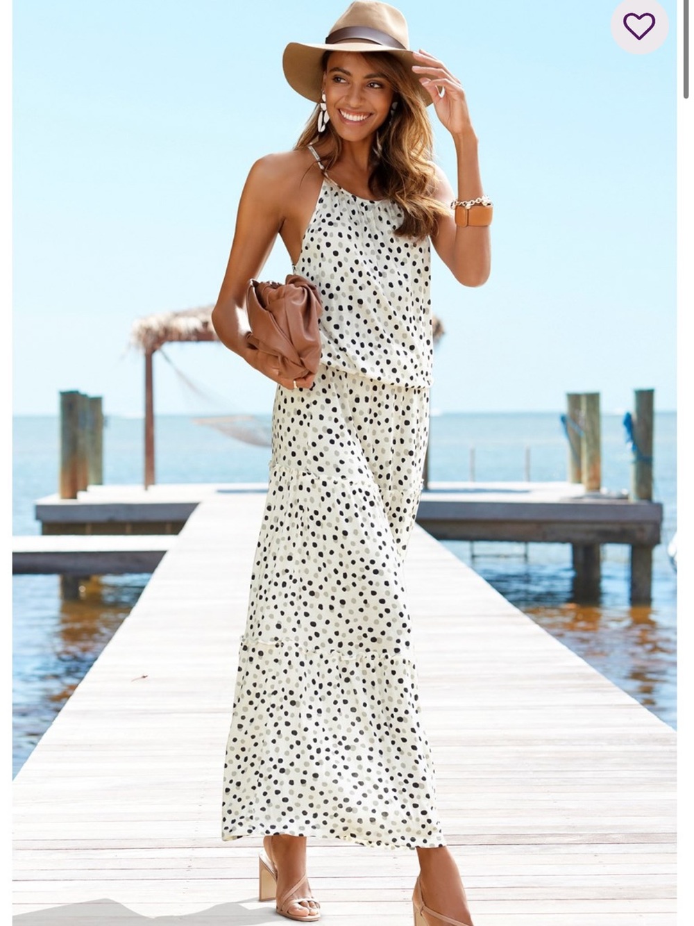 Lascana Soft Lightweight Women's White Polka Dot Maxi Dress US size 10